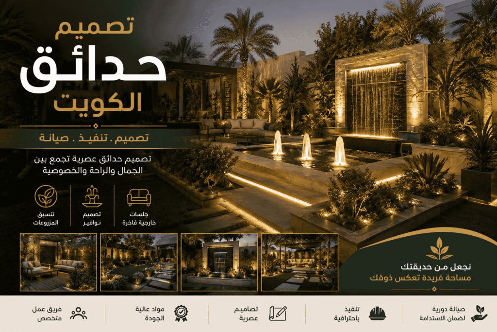 تنسيق حدائق الكويت تصميم نوافير وجلسات خارجية فاخرة في الكويت